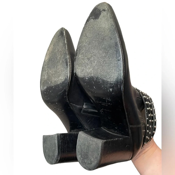 Saint Laurent YSL French 85 Studded Ankle Booties Size EU 37 US 7 Calfskin Boots - Picture 11 of 14